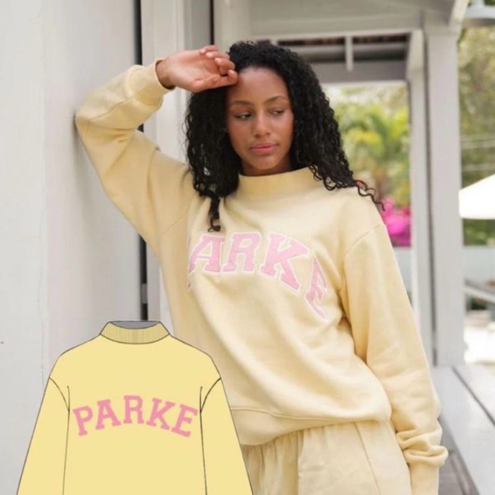 Parker Cream Crewneck Sweatshirt with Pink Logo